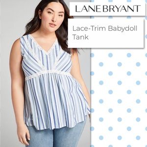 Lane Bryant Blue/White Lace Trim Babydoll Tank NWT